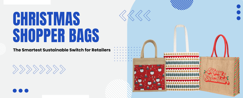 Eco-friendly Christmas shopper bags with festive retail designs