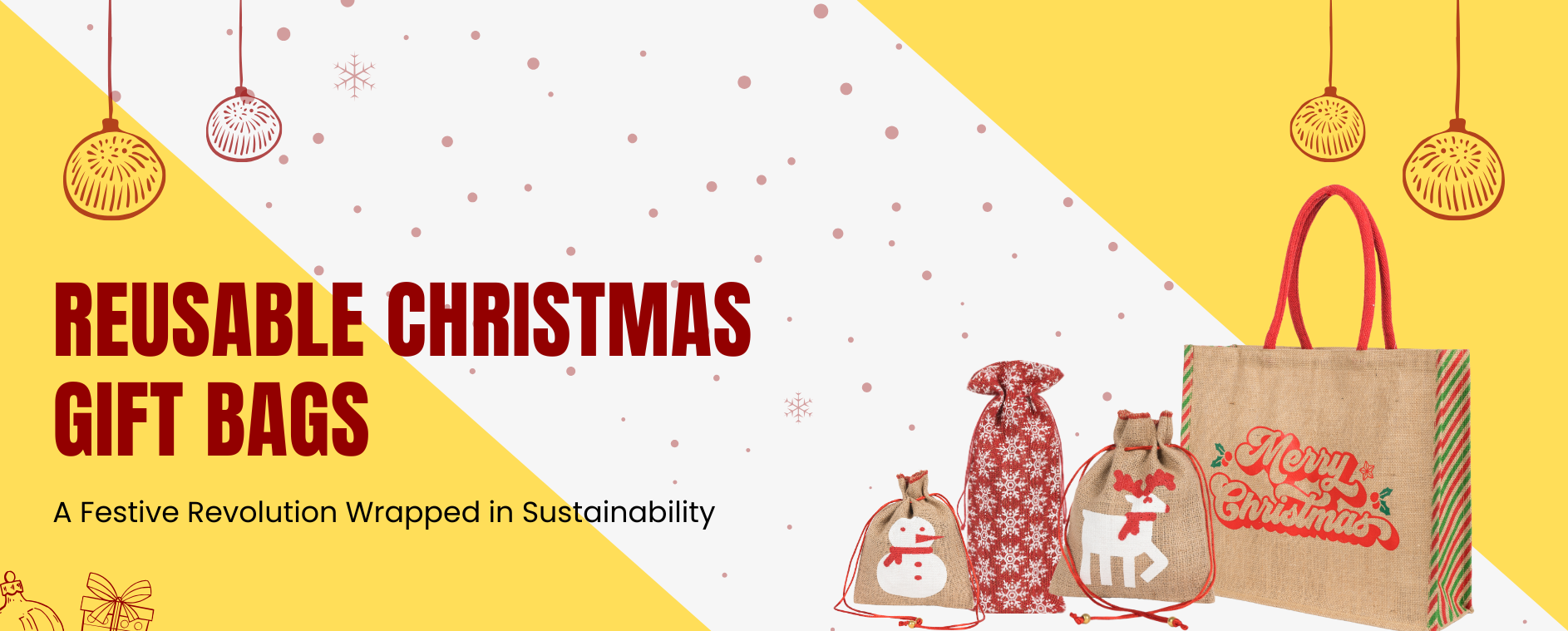 Reusable Christmas gift bags with festive eco-friendly designs